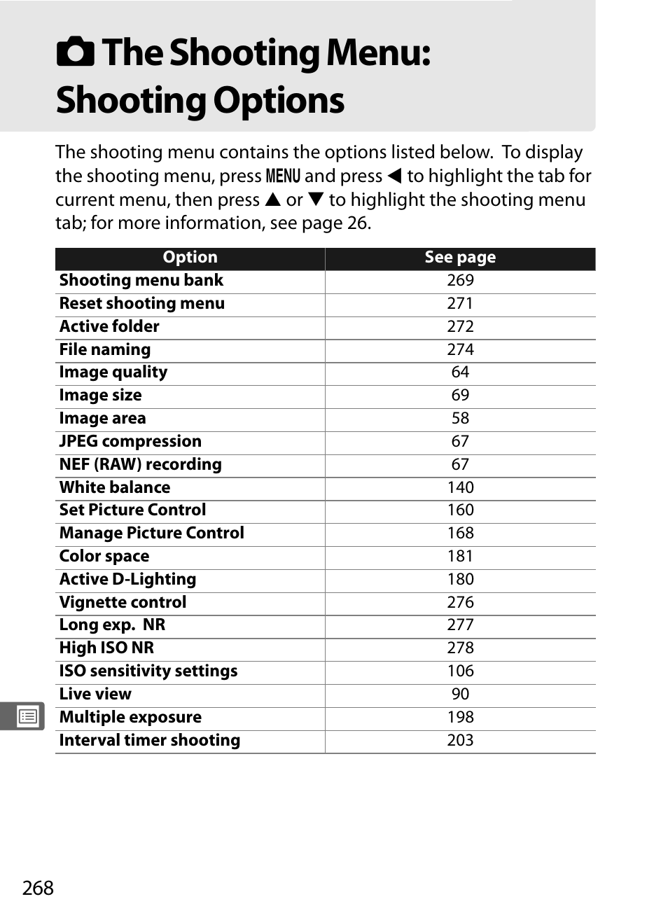 The shooting menu: shooting options, Cthe shooting menu: shooting options | Nikon D700 User Manual | Page 294 / 472