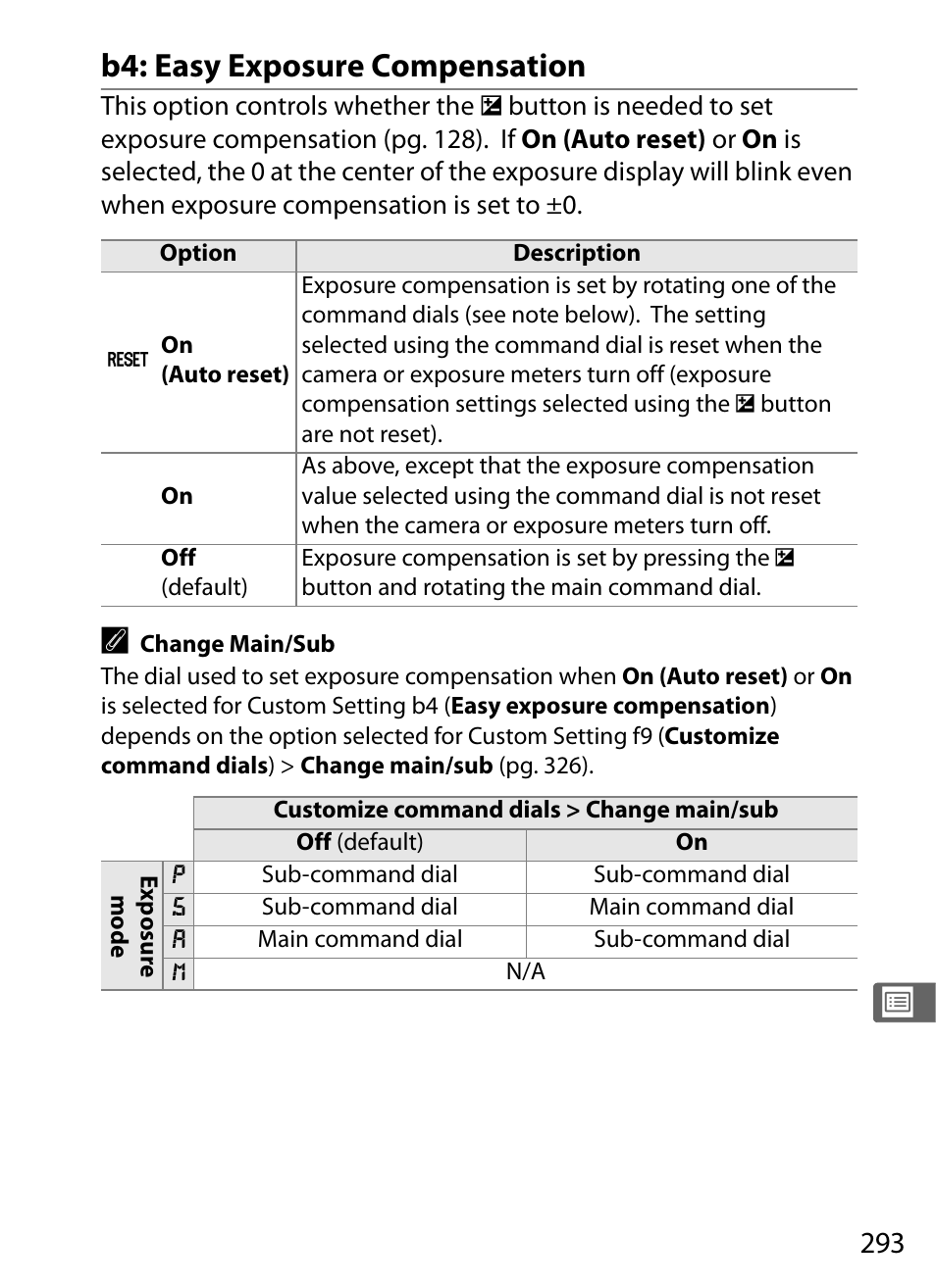 B4: easy exposure compensation | Nikon D700 User Manual | Page 319 / 472