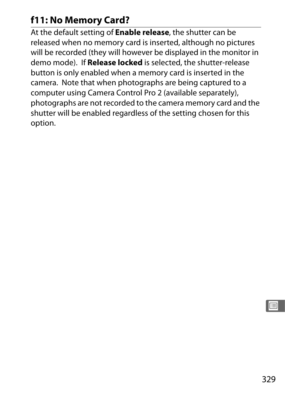 F11: no memory card | Nikon D700 User Manual | Page 355 / 472