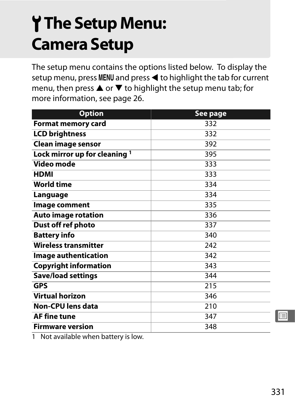 The setup menu: camera setup, Bthe setup menu: camera setup | Nikon D700 User Manual | Page 357 / 472