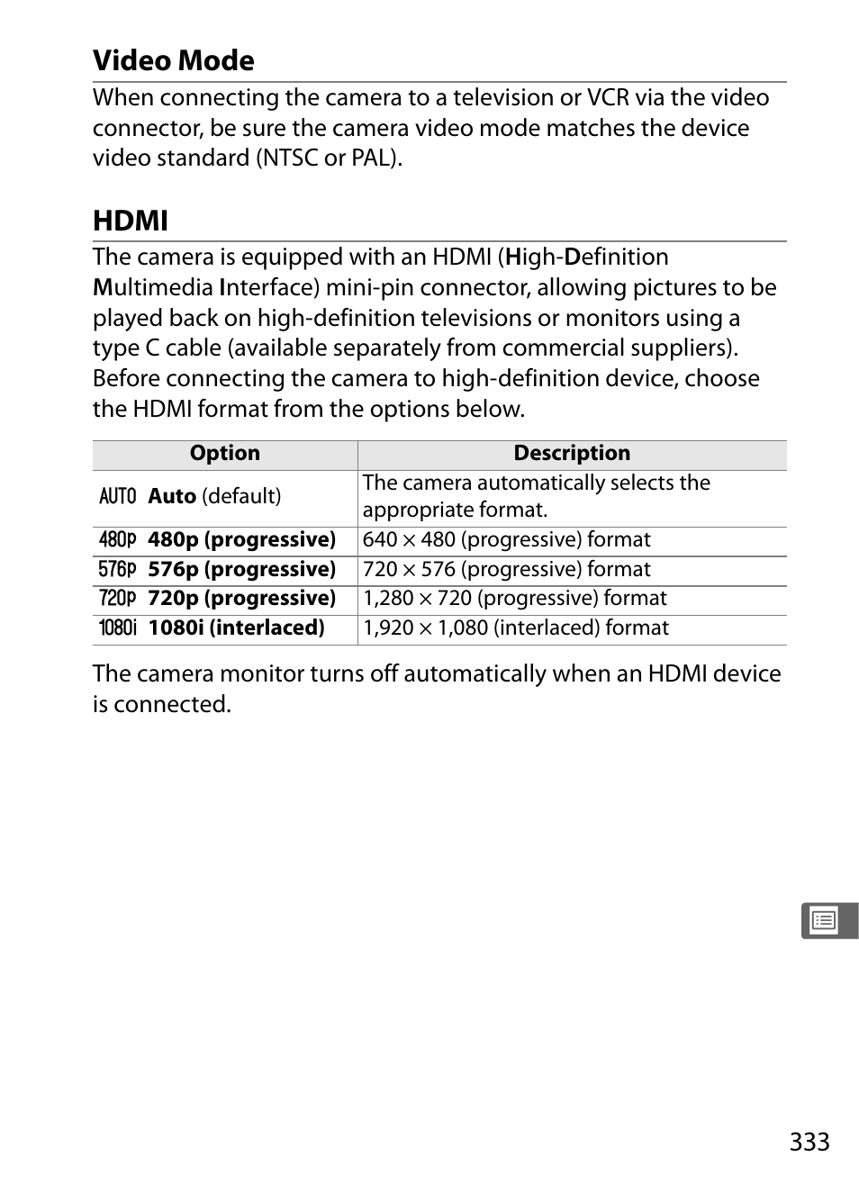 Video mode, Hdmi | Nikon D700 User Manual | Page 359 / 472