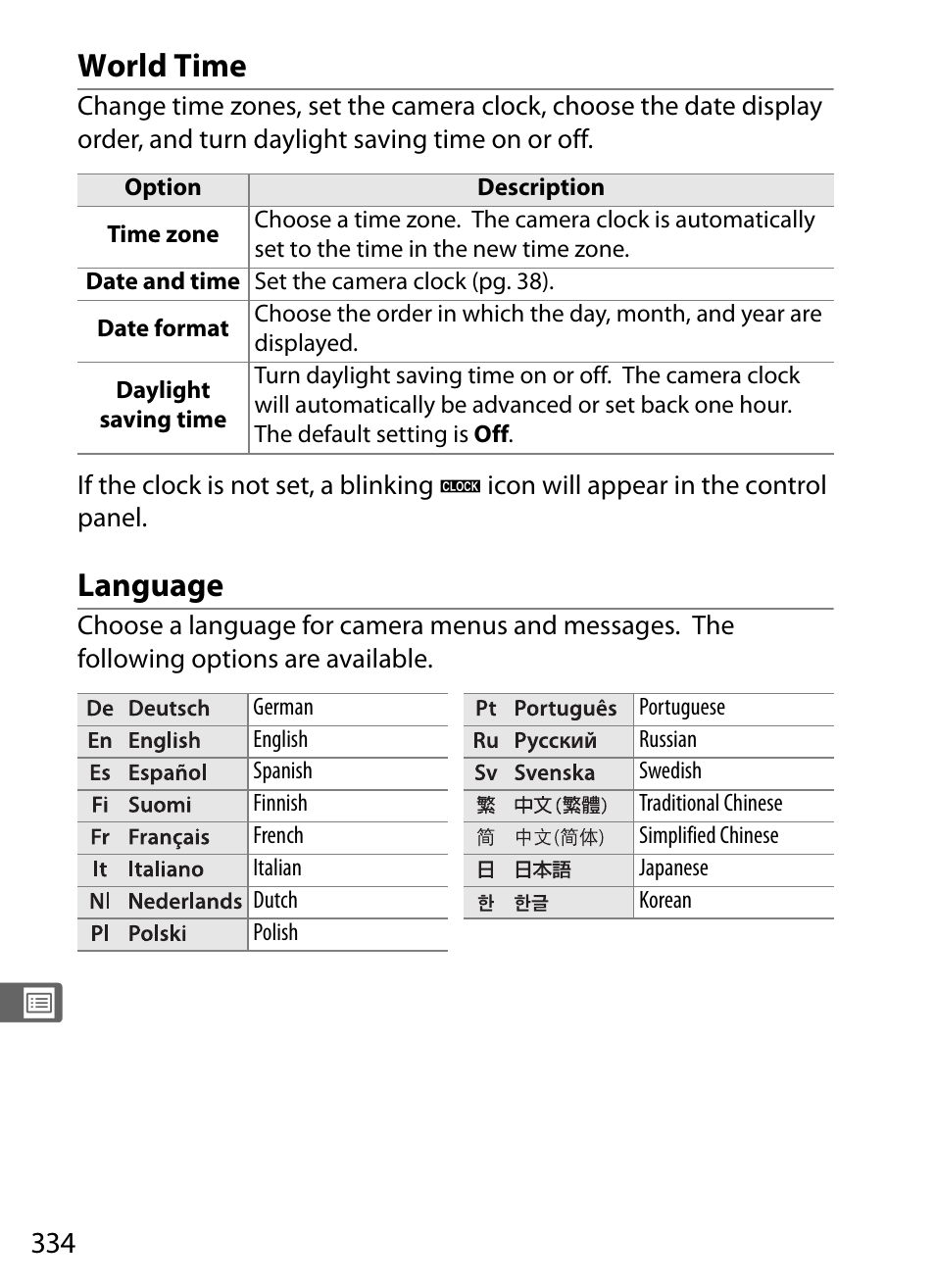 World time, Language | Nikon D700 User Manual | Page 360 / 472