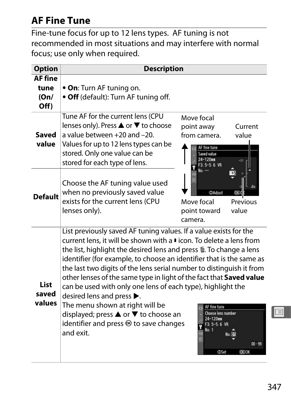 Af fine tune | Nikon D700 User Manual | Page 373 / 472