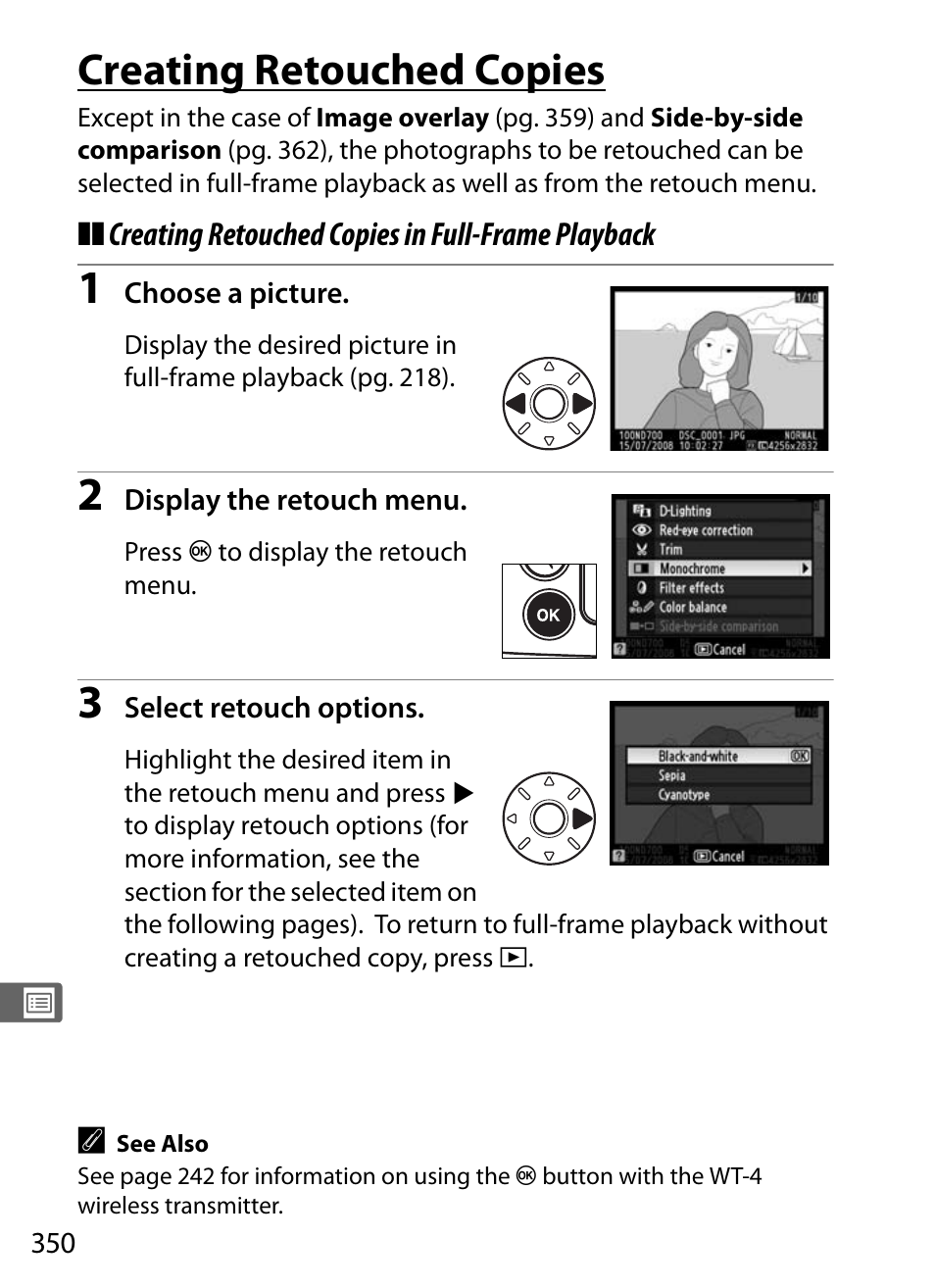 Creating retouched copies | Nikon D700 User Manual | Page 376 / 472