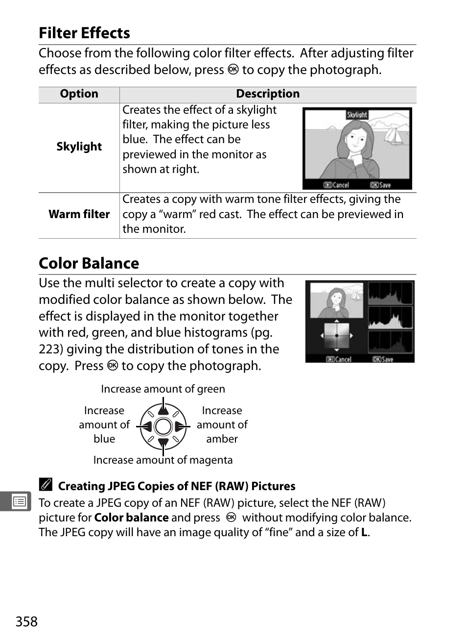 Filter effects, Color balance | Nikon D700 User Manual | Page 384 / 472