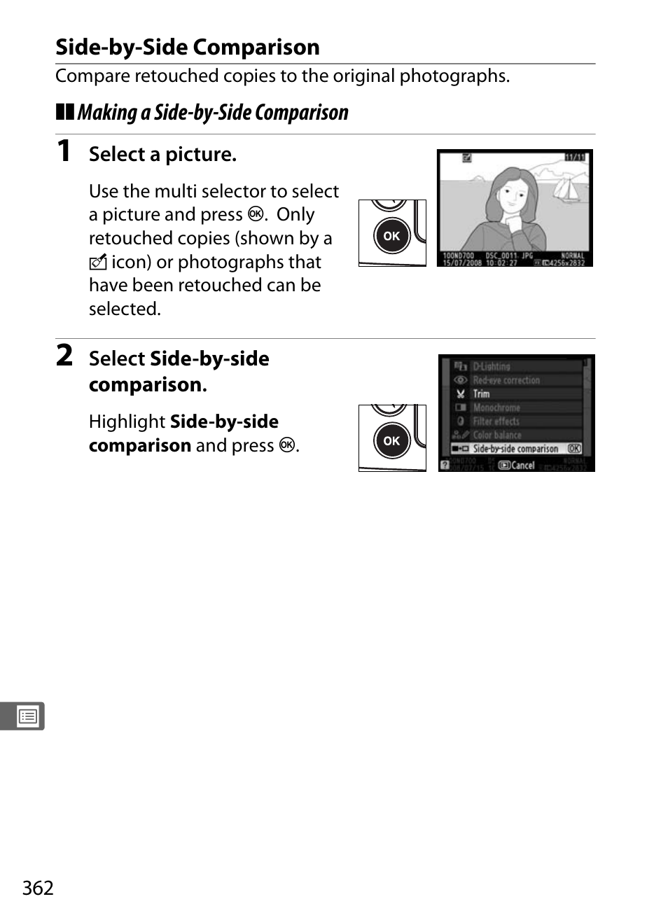 Side-by-side comparison | Nikon D700 User Manual | Page 388 / 472