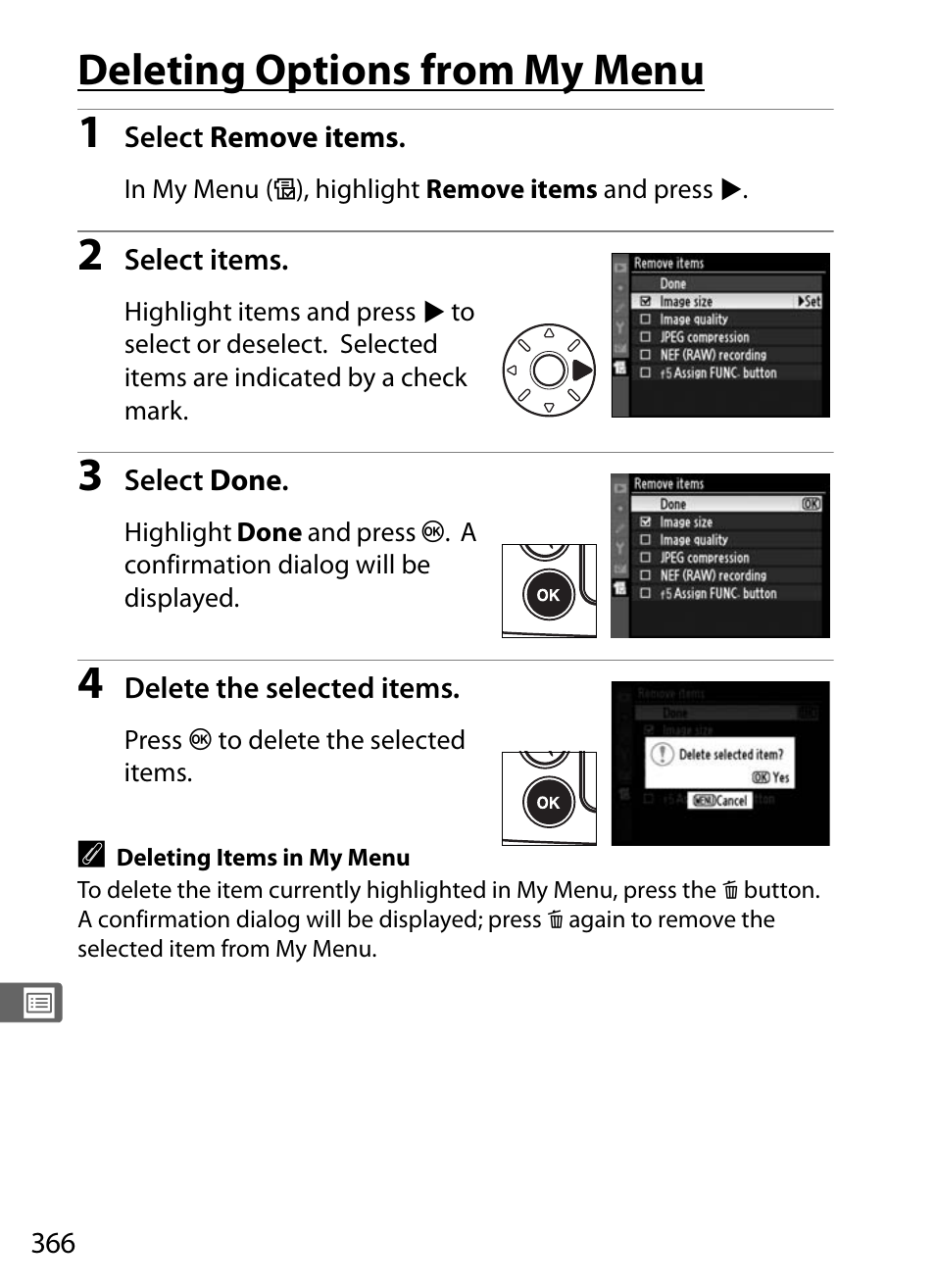 Deleting options from my menu | Nikon D700 User Manual | Page 392 / 472