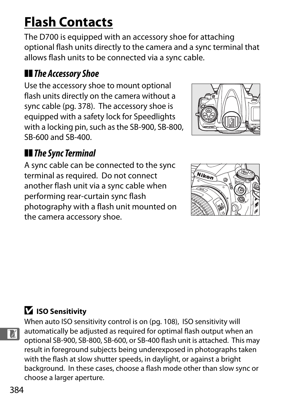 Flash contacts | Nikon D700 User Manual | Page 410 / 472