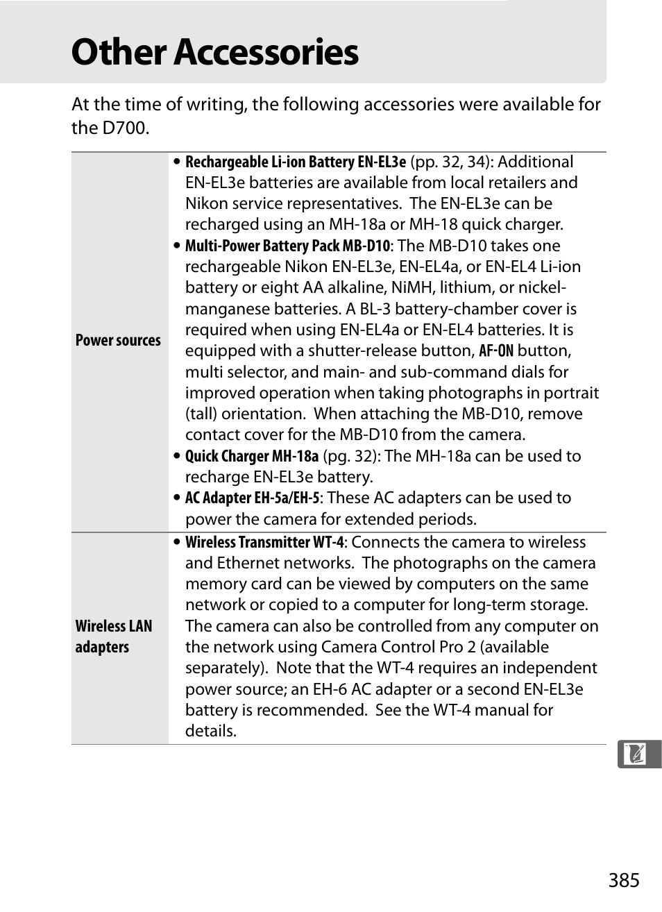 Other accessories | Nikon D700 User Manual | Page 411 / 472