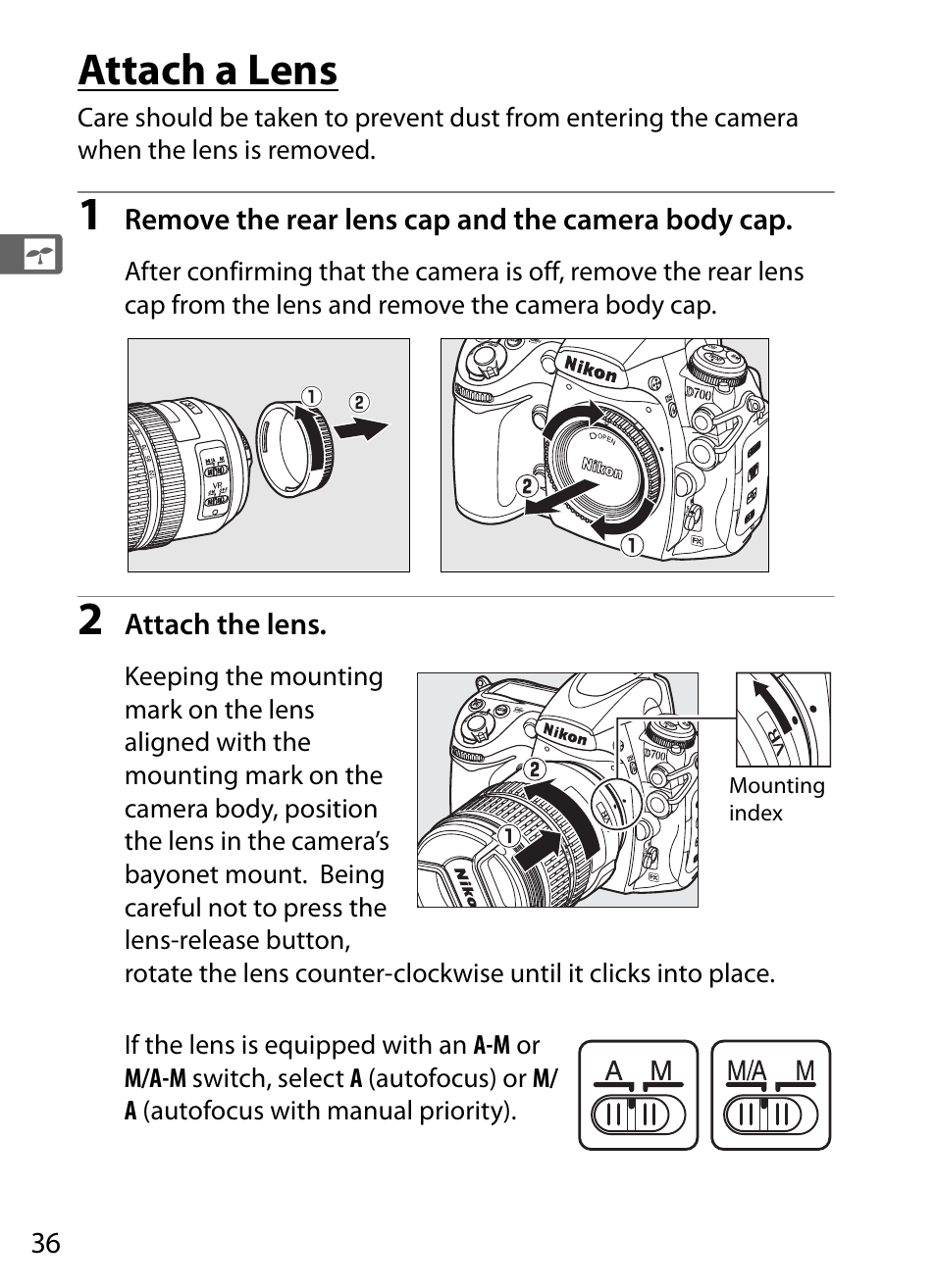 Attach a lens | Nikon D700 User Manual | Page 62 / 472