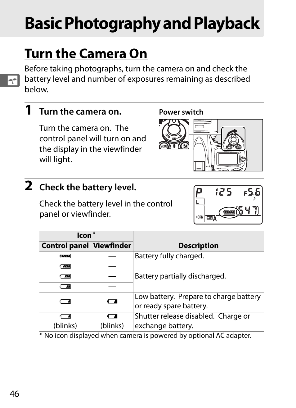 Basic photography and playback, Turn the camera on | Nikon D700 User Manual | Page 72 / 472