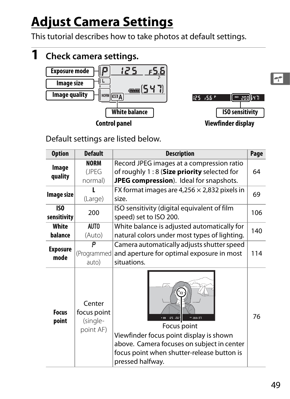 Adjust camera settings, Check camera settings | Nikon D700 User Manual | Page 75 / 472