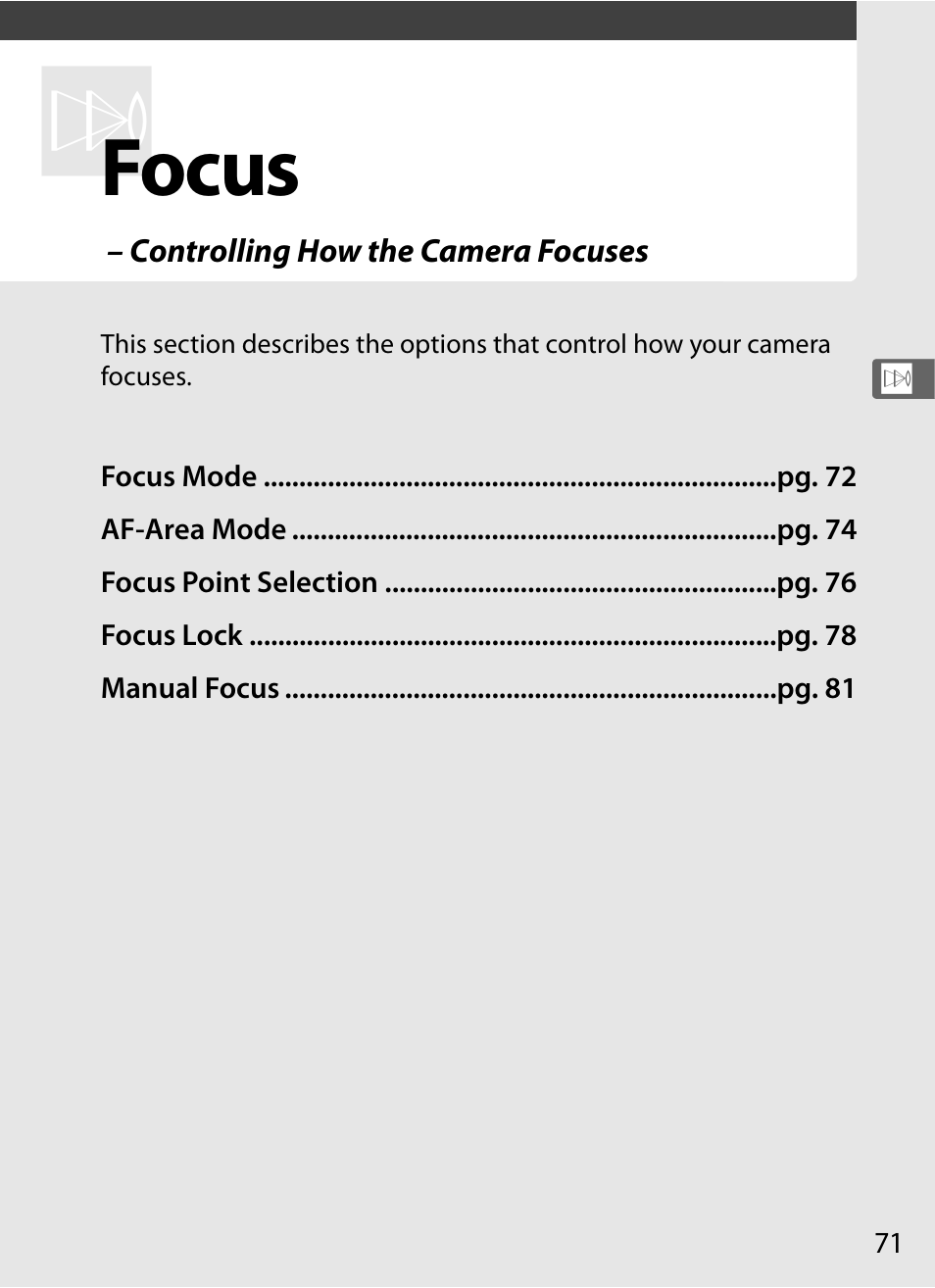 Focus | Nikon D700 User Manual | Page 97 / 472