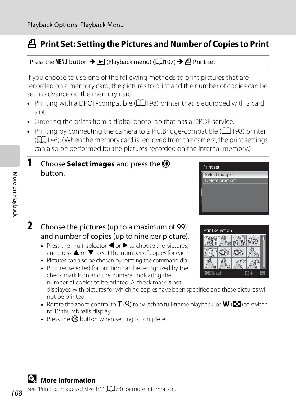 A108), A108, Choose select images and press the k button | Nikon COOLPIX-P100 User Manual | Page 120 / 216