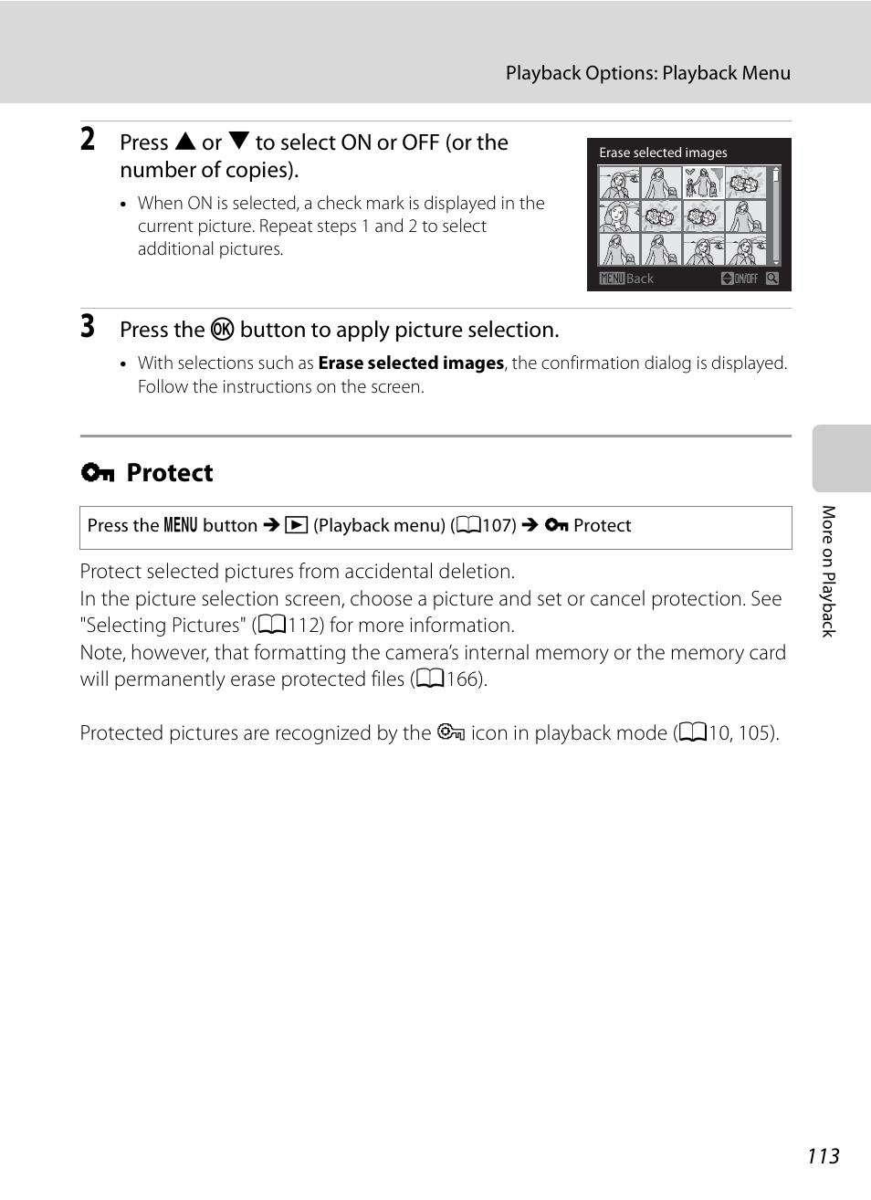 Protect, D protect, A113) | A113 | Nikon COOLPIX-P100 User Manual | Page 125 / 216