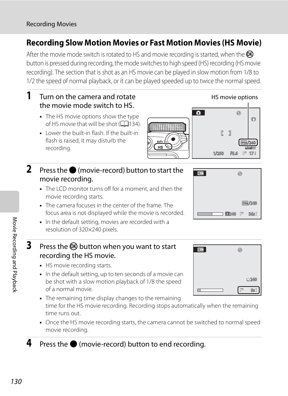 Press the b (movie-record) button to end recording | Nikon COOLPIX-P100 User Manual | Page 142 / 216