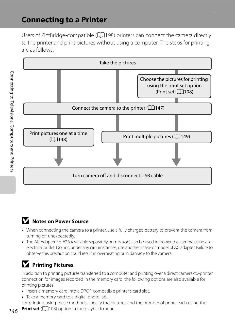 Connecting to a printer, A146) | Nikon COOLPIX-P100 User Manual | Page 158 / 216