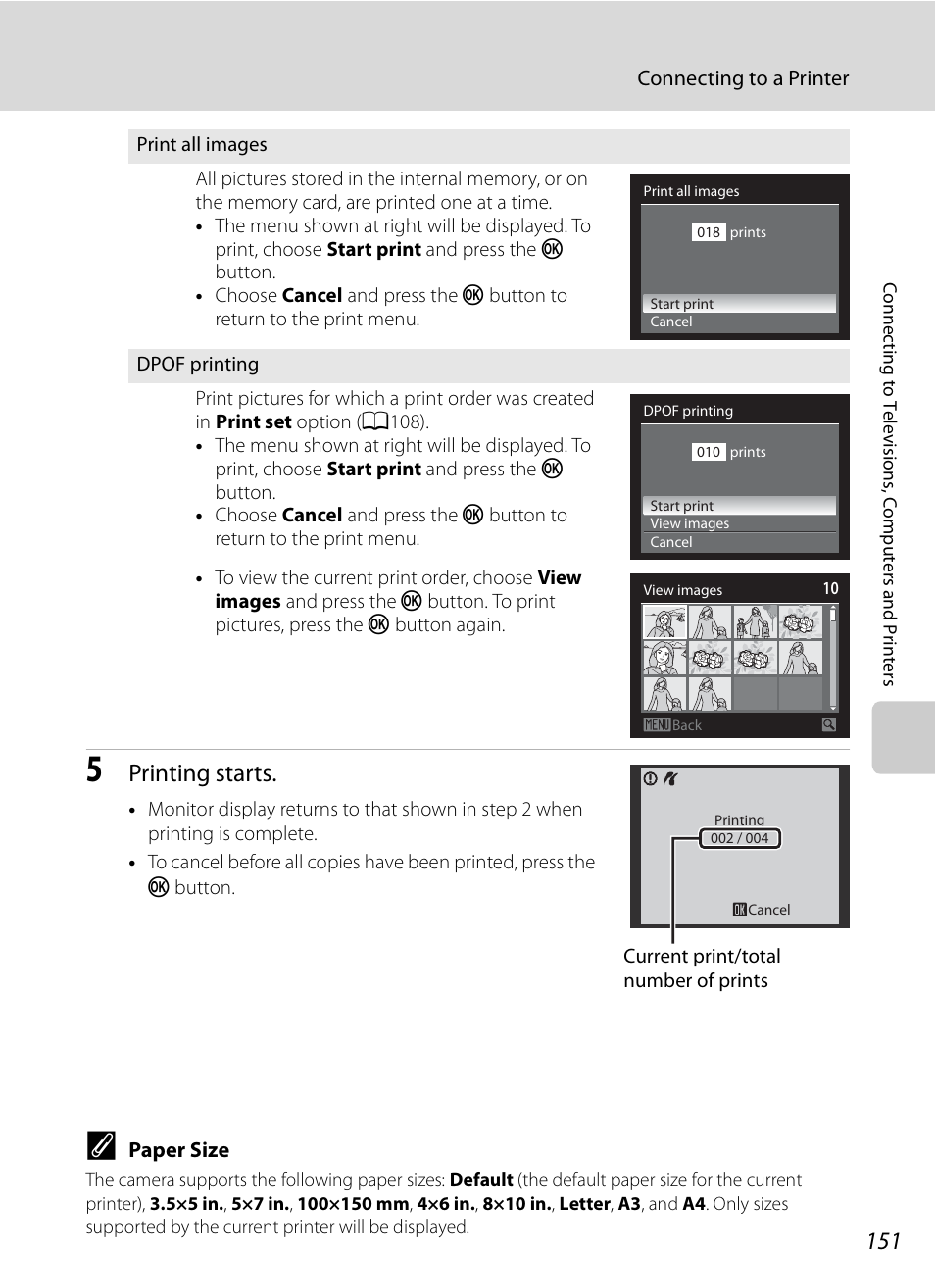 A151), Printing starts | Nikon COOLPIX-P100 User Manual | Page 163 / 216
