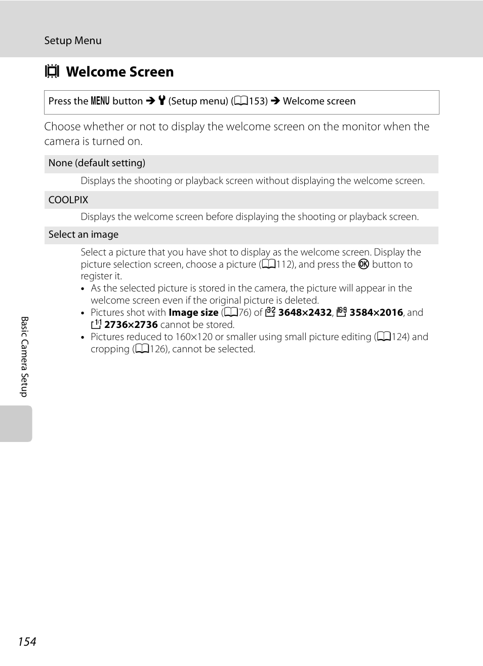 Welcome screen, C welcome screen, A154) | A154 | Nikon COOLPIX-P100 User Manual | Page 166 / 216