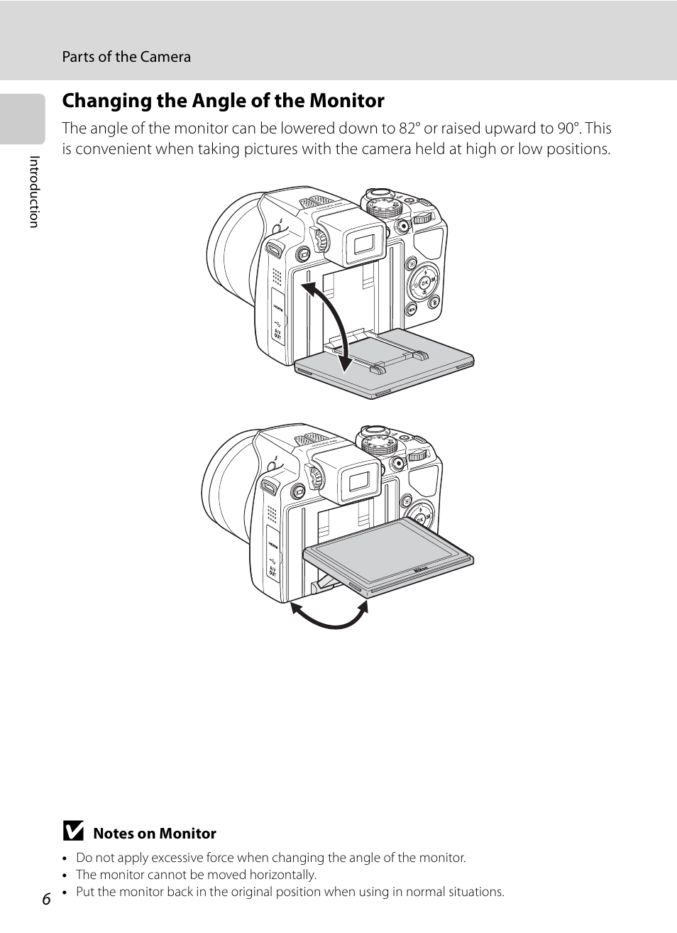 Changing the angle of the monitor | Nikon COOLPIX-P100 User Manual | Page 18 / 216