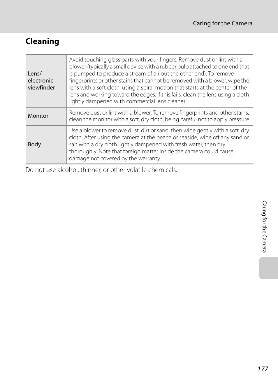 Cleaning | Nikon COOLPIX-P100 User Manual | Page 189 / 216