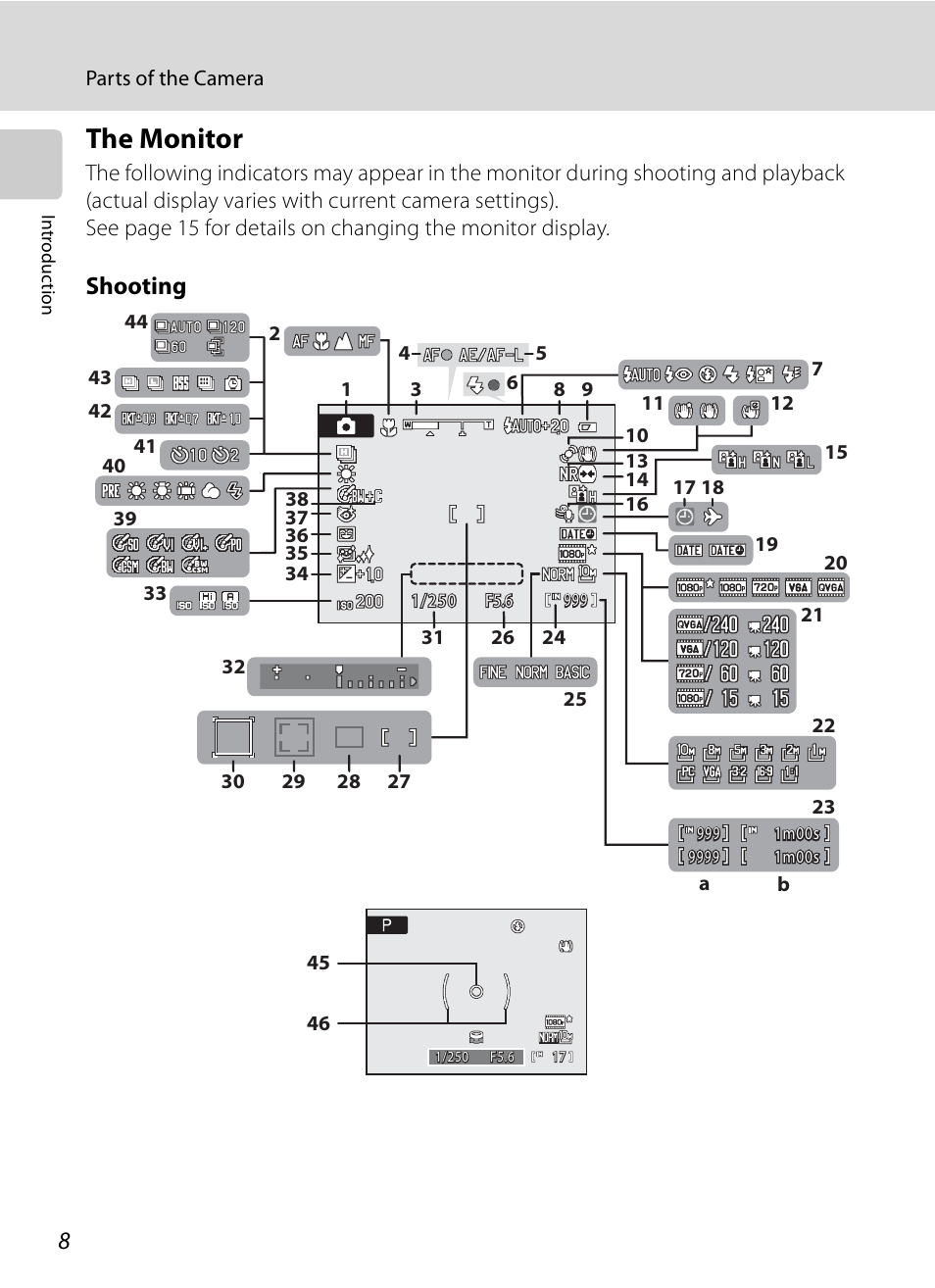 The monitor, Shooting | Nikon COOLPIX-P100 User Manual | Page 20 / 216