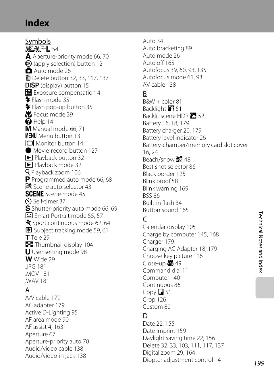 Index | Nikon COOLPIX-P100 User Manual | Page 211 / 216