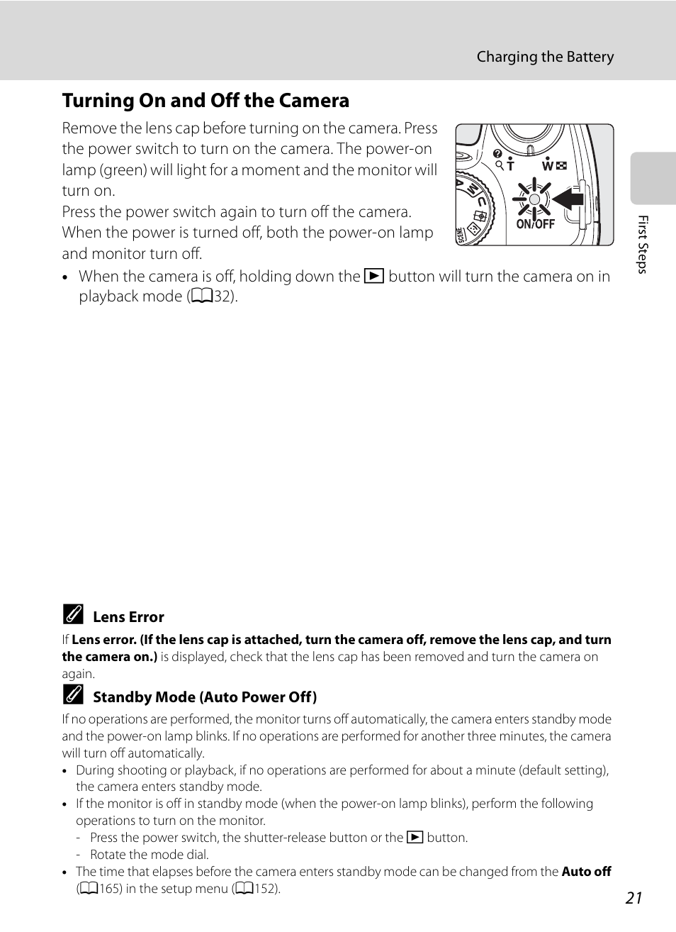 Turning on and off the camera | Nikon COOLPIX-P100 User Manual | Page 33 / 216