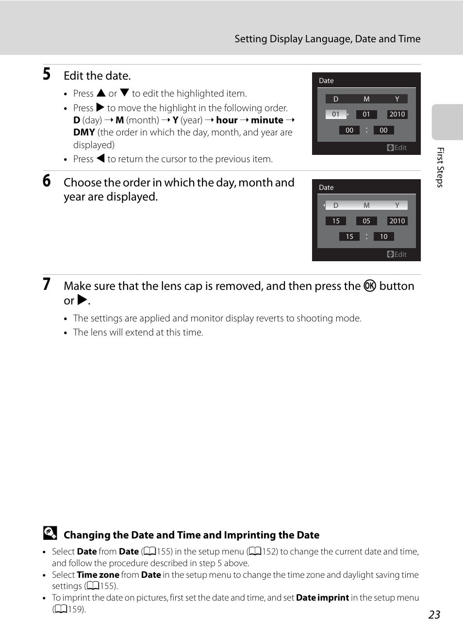 Edit the date | Nikon COOLPIX-P100 User Manual | Page 35 / 216