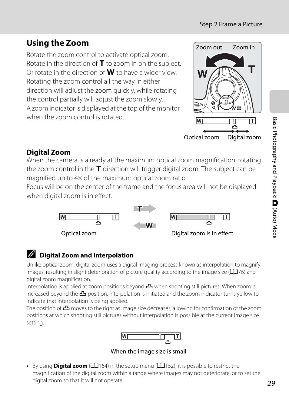 Using the zoom, Digital zoom | Nikon COOLPIX-P100 User Manual | Page 41 / 216