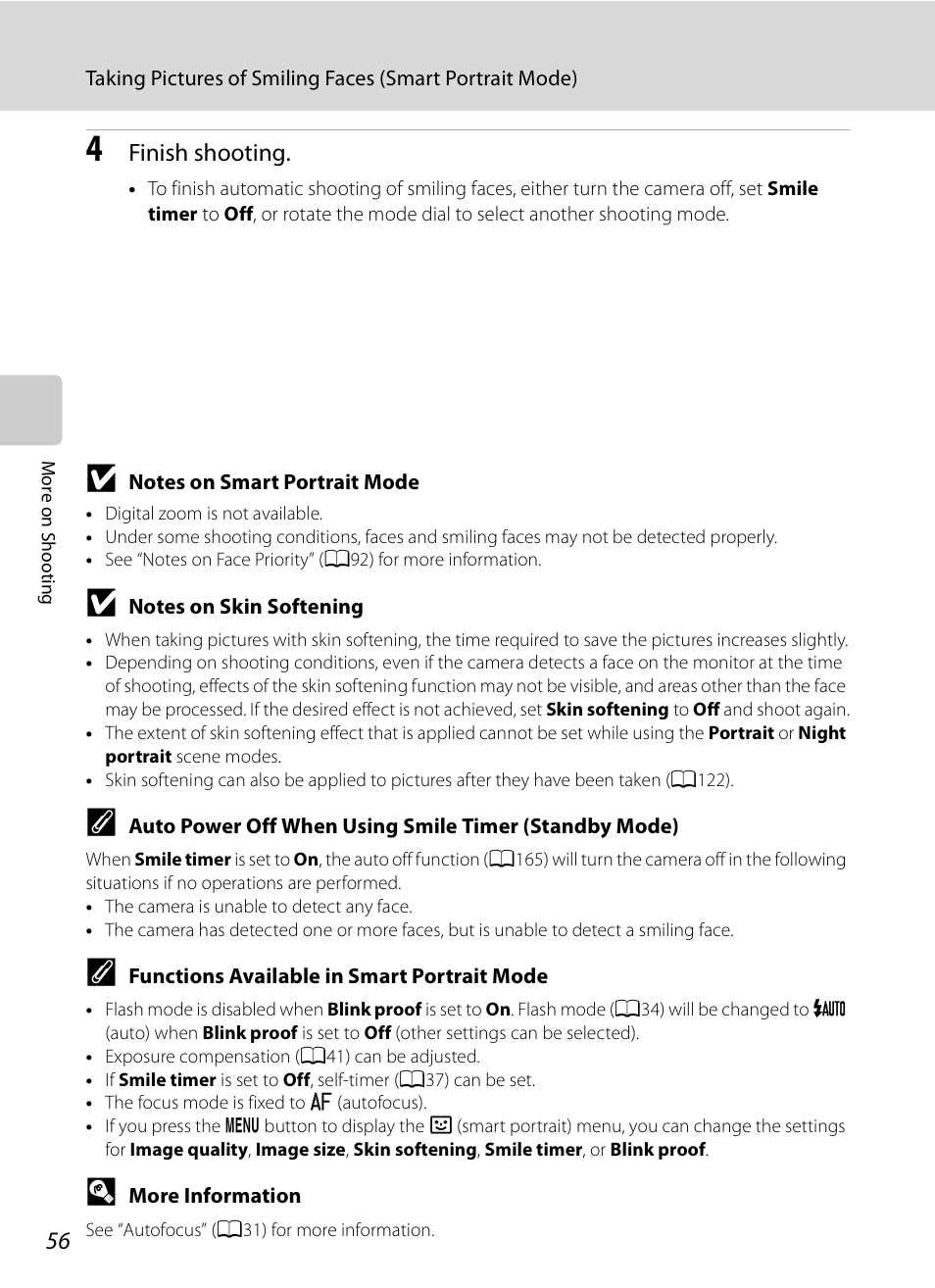 A56), Finish shooting | Nikon COOLPIX-P100 User Manual | Page 68 / 216