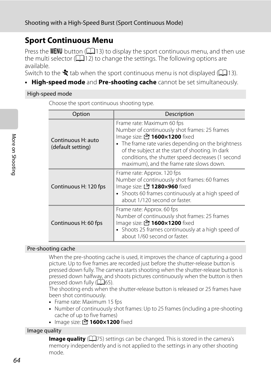 Sport continuous menu, A64), A64) for m | Nikon COOLPIX-P100 User Manual | Page 76 / 216