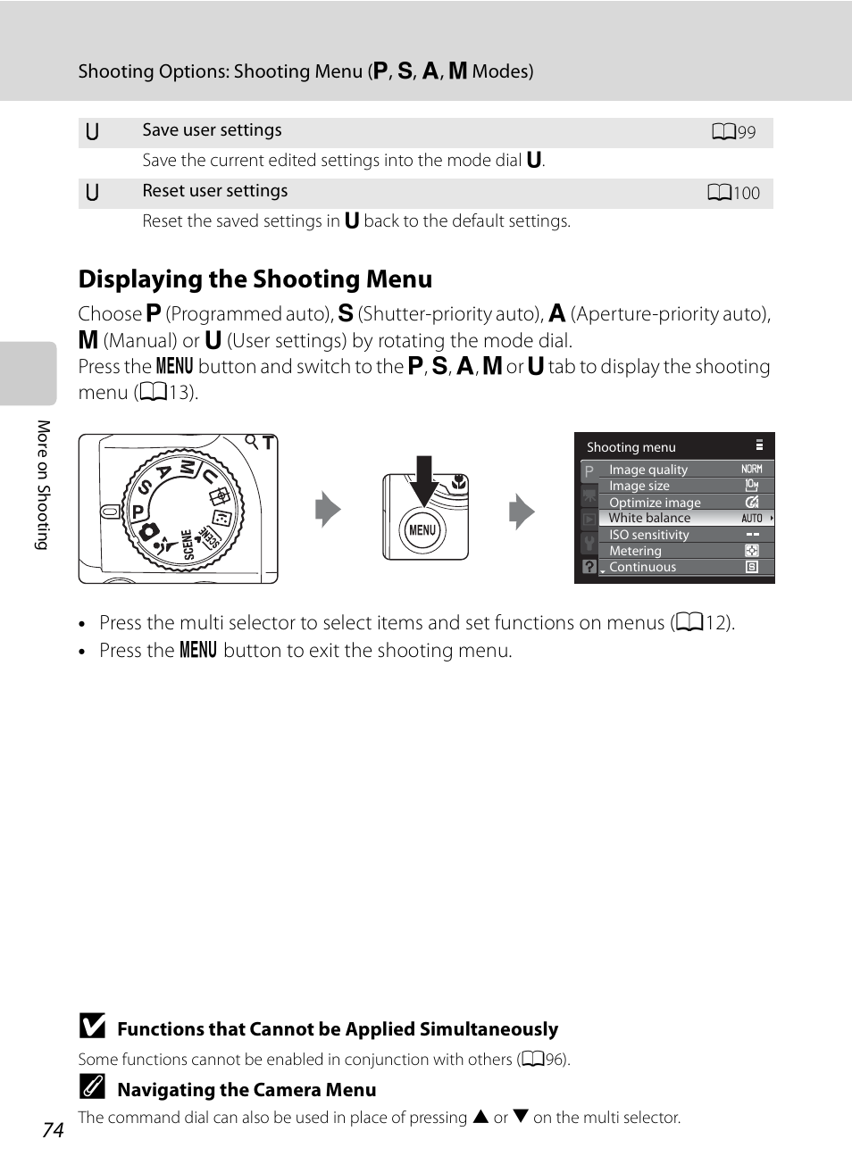 Displaying the shooting menu | Nikon COOLPIX-P100 User Manual | Page 86 / 216