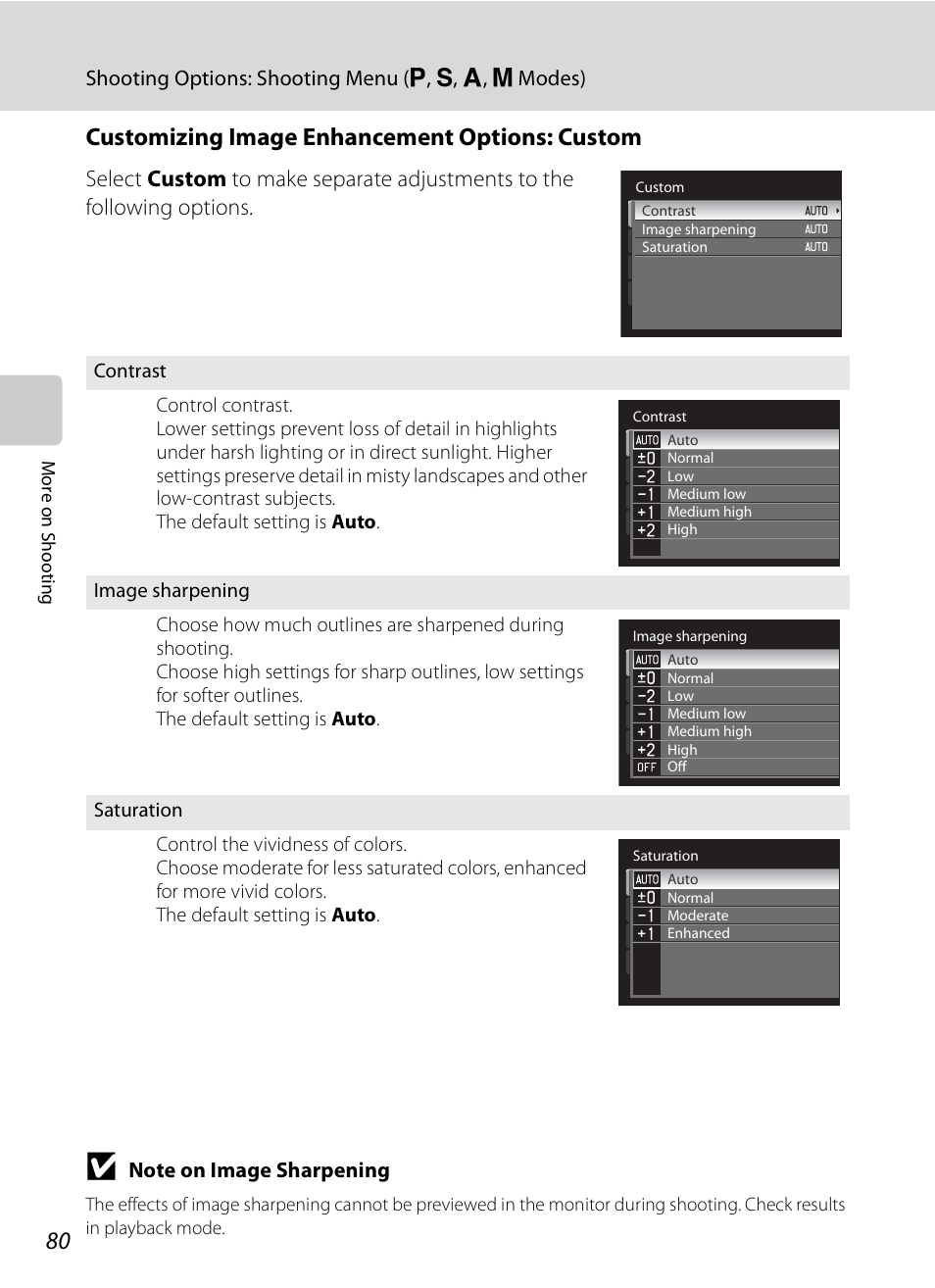 Customizing image enhancement options: custom | Nikon COOLPIX-P100 User Manual | Page 92 / 216