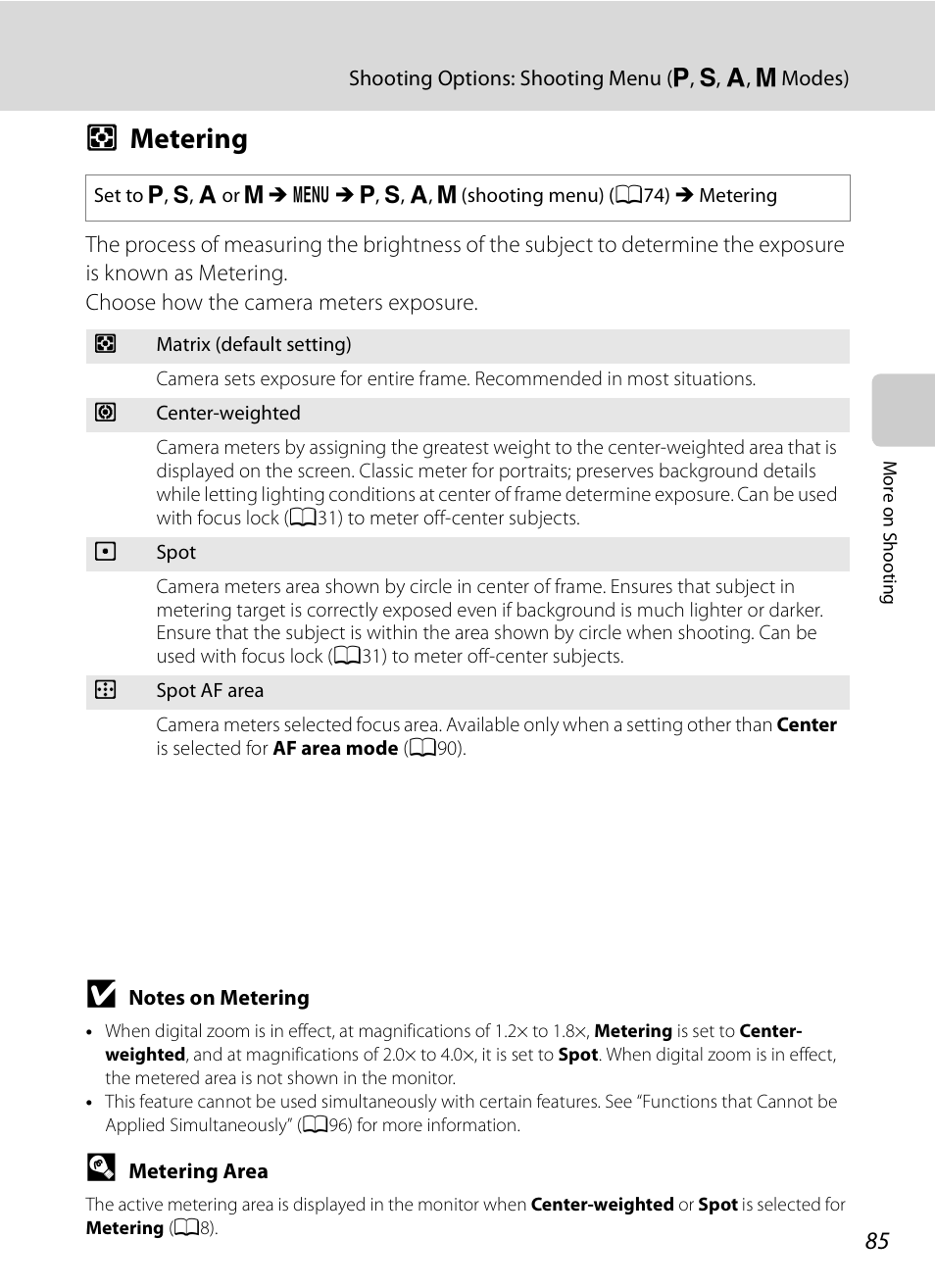 Metering, G metering | Nikon COOLPIX-P100 User Manual | Page 97 / 216