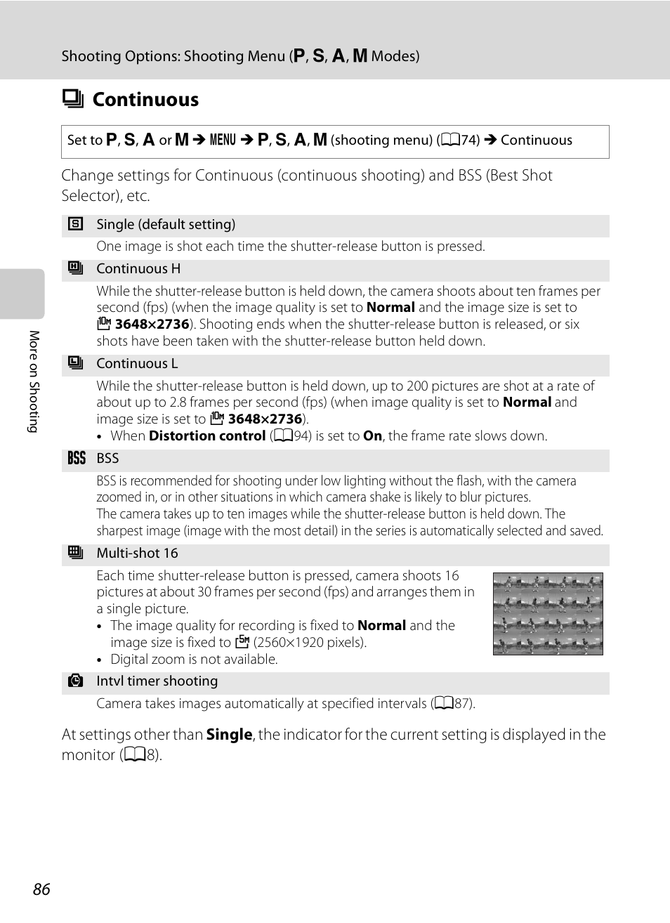 Continuous, C continuous, A86) o | A86) | Nikon COOLPIX-P100 User Manual | Page 98 / 216