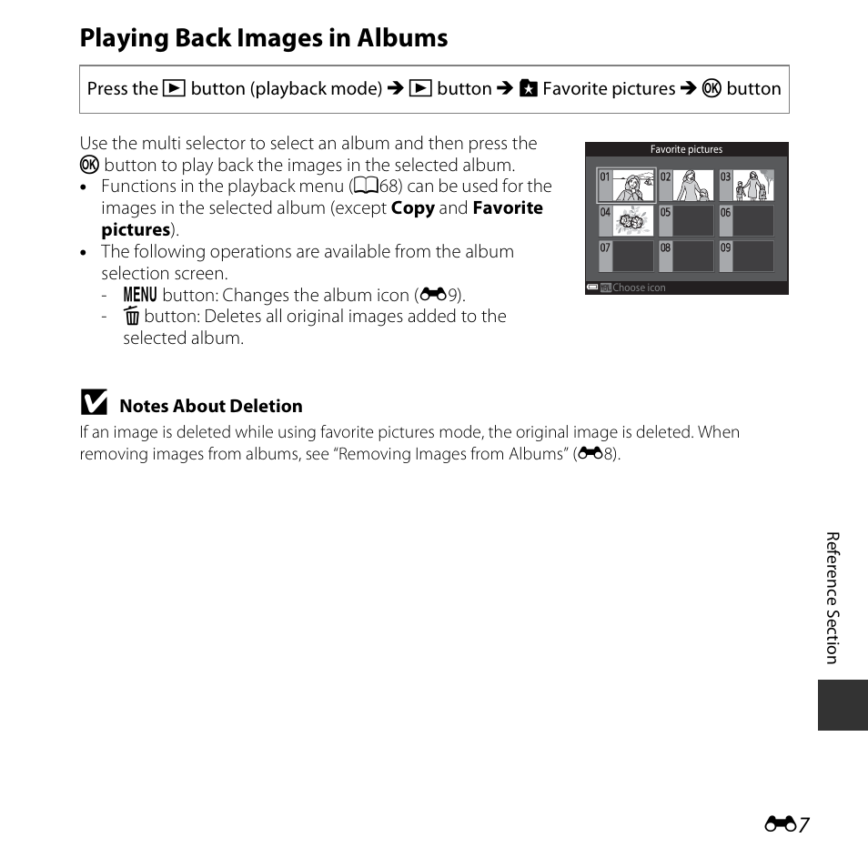 Playing back images in albums | Nikon S6800 User Manual | Page 119 / 240