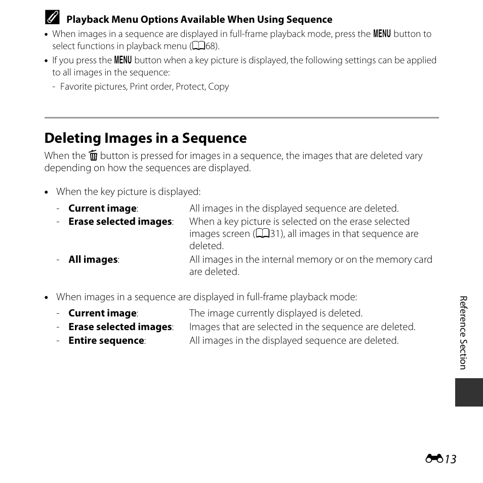 Deleting images in a sequence | Nikon S6800 User Manual | Page 125 / 240