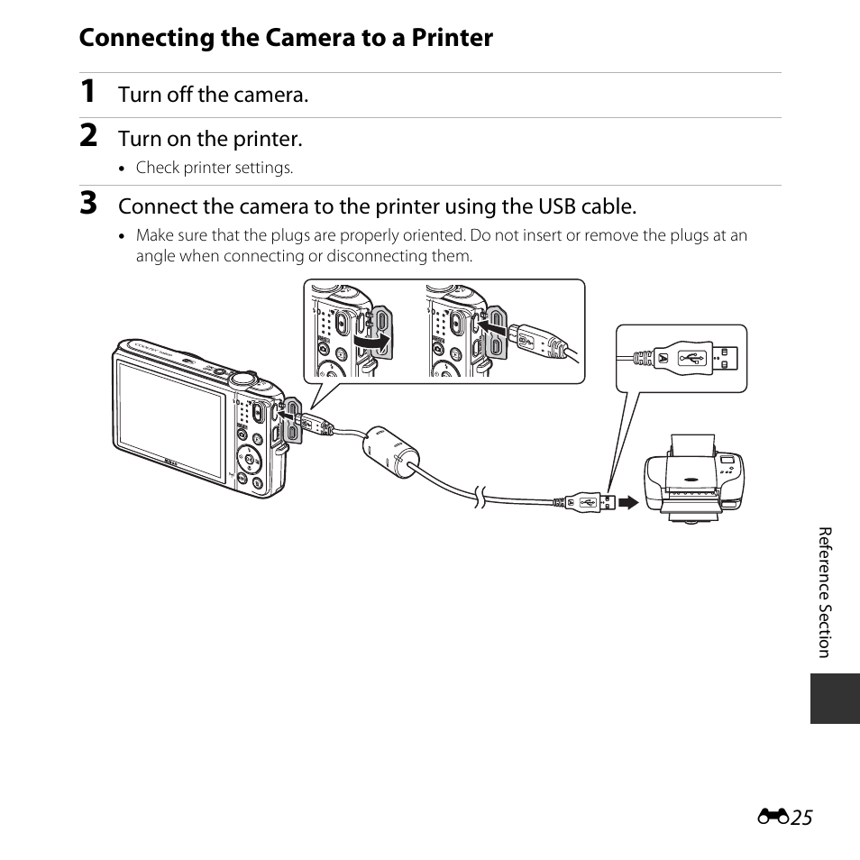 Connecting the camera to a printer, E25) | Nikon S6800 User Manual | Page 137 / 240