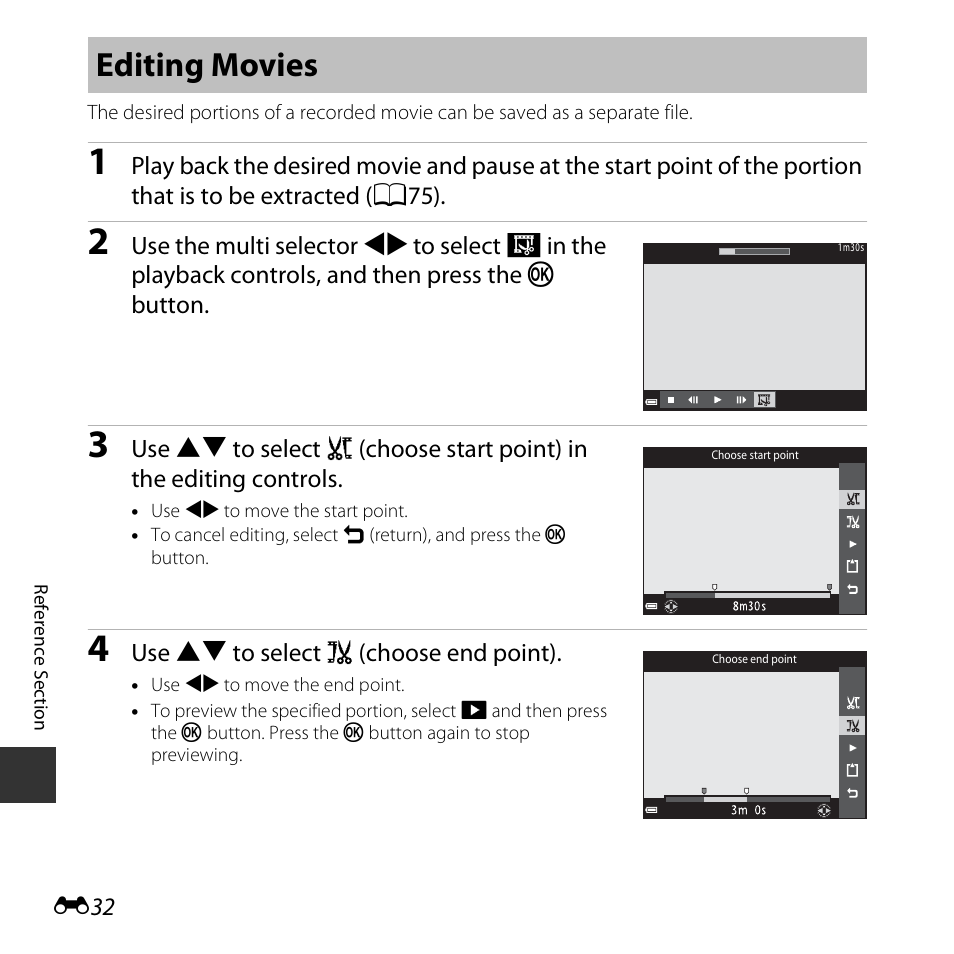 Editing movies | Nikon S6800 User Manual | Page 144 / 240