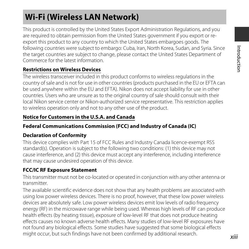 Wi-fi (wireless lan network), Xiii | Nikon S6800 User Manual | Page 15 / 240