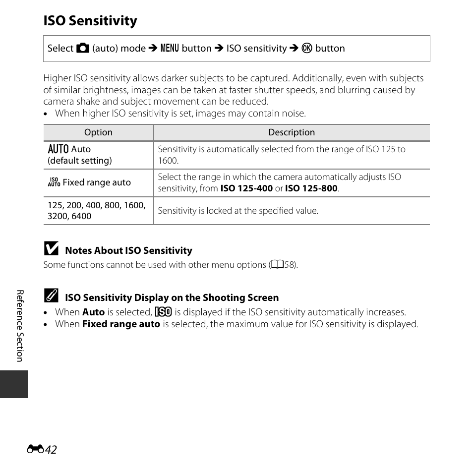 Iso sensitivity | Nikon S6800 User Manual | Page 154 / 240