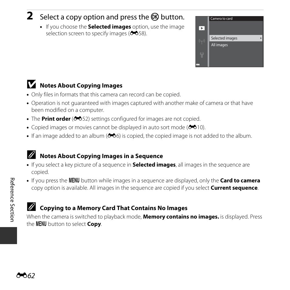 Select a copy option and press the k button | Nikon S6800 User Manual | Page 174 / 240