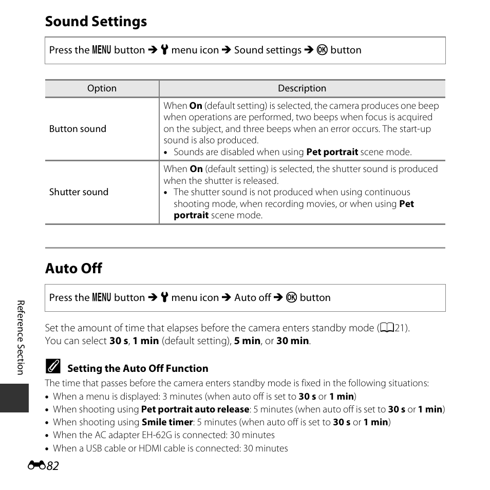 Sound settings, Auto off, Sound settings auto off | Nikon S6800 User Manual | Page 194 / 240