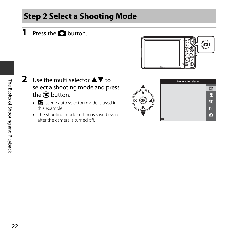 Step 2 select a shooting mode | Nikon S6800 User Manual | Page 44 / 240