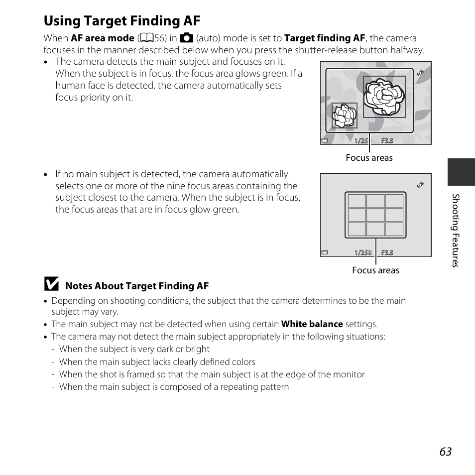 Using target finding af | Nikon S6800 User Manual | Page 85 / 240