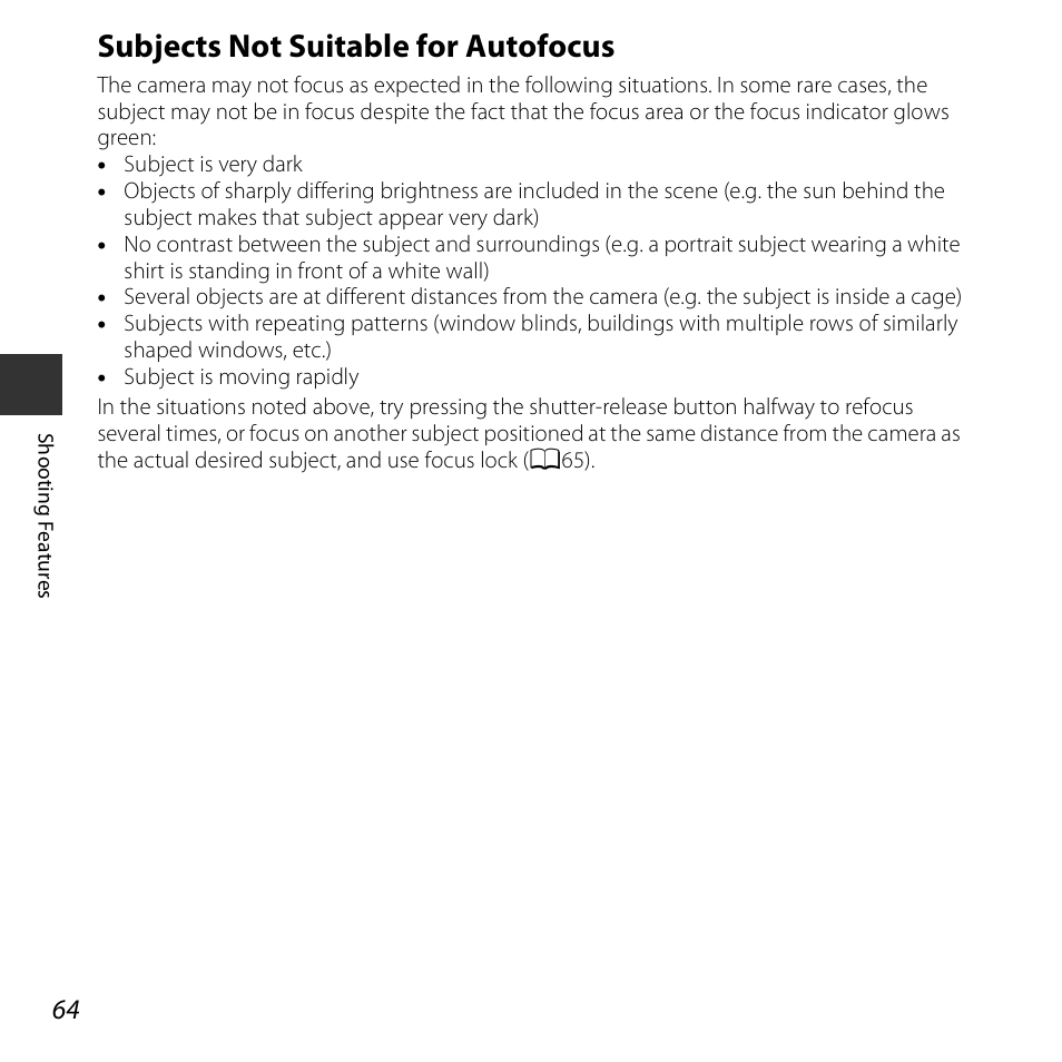 Subjects not suitable for autofocus | Nikon S6800 User Manual | Page 86 / 240