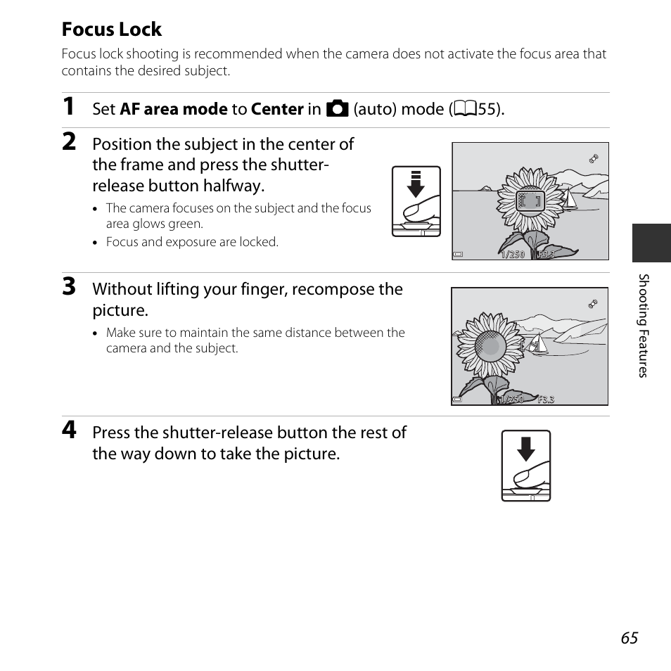 Focus lock | Nikon S6800 User Manual | Page 87 / 240