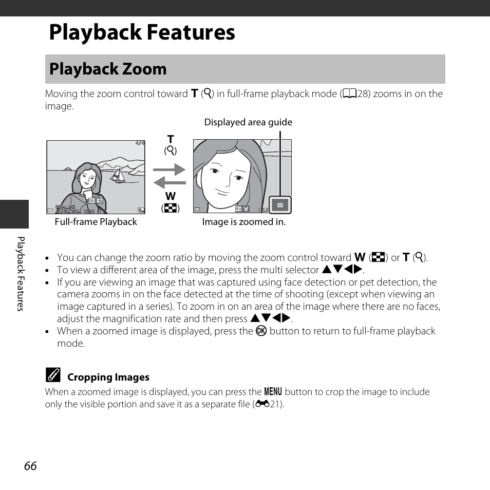 Playback features, Playback zoom | Nikon S6800 User Manual | Page 88 / 240