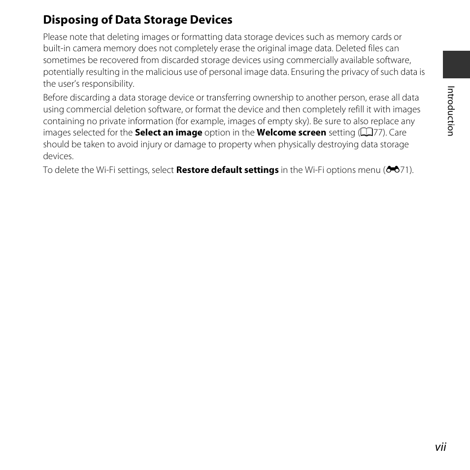 Disposing of data storage devices | Nikon S6800 User Manual | Page 9 / 240